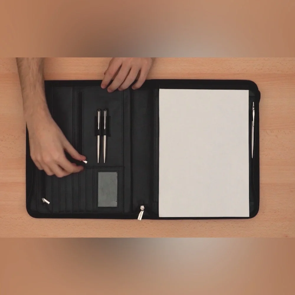 Black Planner with Universal Tablet Pocket and Zipper Closure